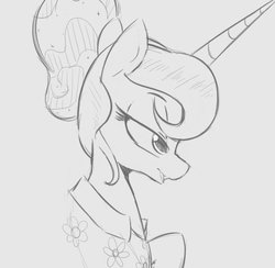 Size: 725x708 | Tagged: safe, artist:tre, princess luna, alicorn, pony, g4, alternate hairstyle, bust, clothes, female, grayscale, horn, lidded eyes, mare, monochrome, portrait, profile, shirt, solo