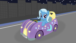 Size: 1920x1080 | Tagged: safe, artist:grapefruitface1, artist:twittershy, trixie, pony, g4, base used, building, car, driving, female, looking at you, night, show accurate, solo, street, wallpaper