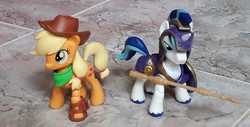 Size: 4096x2083 | Tagged: safe, artist:dingopatagonico, applejack, shining armor, pony, g4, guardians of harmony, irl, misadventures of the guardians, photo, toy
