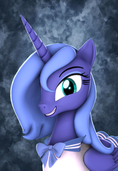 Size: 1494x2160 | Tagged: safe, artist:apexpredator923, princess luna, pony, g4, 3d, bust, clothes, female, pleated skirt, portrait, s1 luna, schoolgirl, skirt, solo