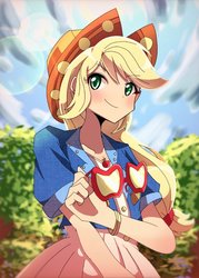 Size: 734x1024 | Tagged: safe, artist:erufi, applejack, human, equestria girls, g4, my little pony equestria girls: better together, clothes, cottagecore, cowboy hat, dress, female, hat, solo, stetson