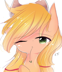 Size: 2894x3328 | Tagged: safe, artist:crackerjackvn, applejack, earth pony, pony, g4, bust, cute, female, high res, jackabetes, mare, one eye closed, portrait, simple background, solo, straw in mouth, white background