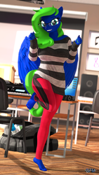 Size: 1080x1920 | Tagged: safe, artist:anthroponiessfm, oc, oc only, oc:thundy, anthro, plantigrade anthro, 3d, anthro oc, barefoot, clothes, cute, excited, feet, female, glasses, looking at you, school, source filmmaker, striped sweater, sweater
