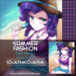 Size: 876x876 | Tagged: safe, artist:tzc, part of a set, rarity, human, equestria girls, equestria girls series, g4, advertisement, anime, beautiful, belly button, bikini, breasts, busty rarity, cleavage, clothes, cute, female, food, geode of shielding, hat, looking at you, magical geodes, obtrusive watermark, popsicle, raribetes, solo, swimsuit, watermark