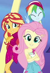Size: 484x694 | Tagged: safe, screencap, fluttershy, rainbow dash, sunset shimmer, equestria girls, g4, i'm on a yacht, my little pony equestria girls: better together, cropped, crossed arms, female, geode of fauna, magical geodes