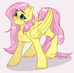 Size: 1574x1558 | Tagged: safe, artist:allisonbacker, fluttershy, pegasus, pony, g4, cute, female, folded wings, looking up, mare, shyabetes, simple background, solo, standing, three quarter view, white background, wings