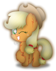 Size: 1456x1861 | Tagged: safe, artist:bubbly-storm, applejack, earth pony, pony, g4, chest fluff, chibi, cute, ear fluff, female, fluffy, heart eyes, jackabetes, leg fluff, mare, one eye closed, simple background, smiling, solo, speedpaint available, transparent background, wingding eyes, wink