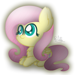 Size: 1132x1117 | Tagged: safe, artist:bubbly-storm, fluttershy, pegasus, pony, g4, chest fluff, chibi, cute, ear fluff, female, fluffy, heart eyes, leg fluff, mare, prone, shyabetes, signature, simple background, solo, speedpaint available, transparent background, wingding eyes