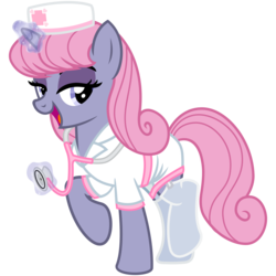 Size: 3200x3200 | Tagged: safe, artist:cheezedoodle96, oc, oc only, oc:velvet, pony, unicorn, g4, .svg available, clothes, eyeshadow, female, garter belt, garters, glowing horn, hat, high res, horn, lidded eyes, looking at you, magic, magic aura, makeup, mare, nurse outfit, raised hoof, shirt, simple background, skirt, smiling, solo, stethoscope, stockings, svg, telekinesis, thigh highs, transparent background, vector
