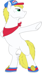 Size: 921x1587 | Tagged: safe, artist:mythpony, oc, oc only, oc:triforce treasure, earth pony, pony, bipedal, cap, hat, male, simple background, solo, stallion, transparent background