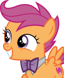 Size: 3568x4336 | Tagged: safe, artist:disneymarvel96, edit, vector edit, scootaloo, pegasus, pony, g4, bowtie, bust, cute, cutealoo, female, filly, grin, portrait, smiling, solo, vector