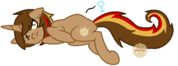 Size: 525x196 | Tagged: safe, artist:imborednstuff, oc, oc:cookie dough, pony, unicorn, female, freckles, lying down, one eye closed, pregnant, tired