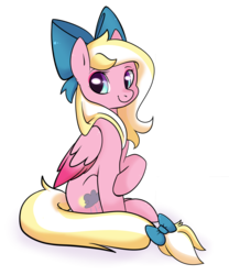 Size: 1024x1229 | Tagged: safe, artist:csox, oc, oc only, oc:bay breeze, pegasus, pony, bow, cute, ear fluff, female, hair bow, mare, ocbetes, simple background, sitting, solo, tail bow, transparent background, two toned wings, wings
