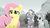 Size: 1366x768 | Tagged: safe, screencap, fluttershy, mr. hoofington, mrs. hoofington, pony, g4, my little pony: rainbow roadtrip, desaturated, discovery family logo, grayscale, hoofingtons, monochrome