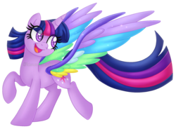 Size: 1493x1099 | Tagged: safe, artist:kimmyartmlp, twilight sparkle, alicorn, pony, g4, rainbow roadtrip, colored wings, cute, female, mare, multicolored wings, rainbow wings, simple background, solo, transparent background, twiabetes, twilight sparkle (alicorn), watermark, wing bling, wings