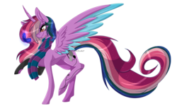 Size: 2500x1500 | Tagged: safe, artist:darkjillmlp123, oc, oc only, oc:sparkiest lake, alicorn, pony, clothes, female, mare, scarf, simple background, solo, transparent background, two toned wings, wings