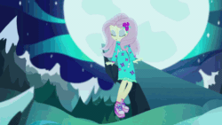 Size: 480x270 | Tagged: safe, screencap, fluttershy, equestria girls, g4, my little pony equestria girls: choose your own ending, the last drop, the last drop: fluttershy, animated, dancing, female, full moon, gif, loop, moon, shoes, sneakers, solo, the club can't even handle me right now