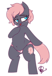 Size: 1486x2149 | Tagged: safe, artist:notenoughapples, oc, oc only, oc:vedalia rose, earth pony, pony, belly button, bipedal, clothes, freckles, panties, solo, standing, tongue out, underwear