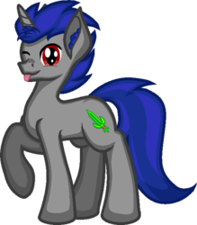Size: 562x642 | Tagged: safe, artist:zeka10000, oc, oc only, oc:enigan, pony, unicorn, base used, ear fluff, full body, looking at you, male, one eye closed, simple background, solo, stallion, standing, tongue out, transparent background, wink