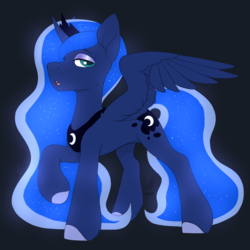 Size: 4000x4000 | Tagged: safe, artist:argigen, princess luna, alicorn, pony, rcf community, g4, looking at something, open mouth, raised hoof, solo, spread wings, unshorn fetlocks, wings