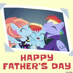 Size: 1080x1080 | Tagged: safe, bow hothoof, rainbow dash, windy whistles, pegasus, pony, g4, official, facebook, father's day, female, filly, filly rainbow dash, rainbow dash month, younger