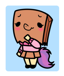 Size: 500x600 | Tagged: safe, oc, oc:paper bag, anthro, blushing, chibi, clothes, cute, female, mare, miniskirt, moe, ocbetes, paper bag, pleated skirt, shoes, skirt, sweater