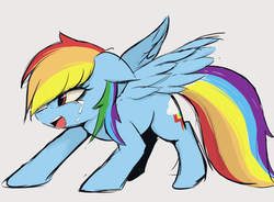 Size: 1213x894 | Tagged: safe, artist:manachaaaaaaaa, rainbow dash, pegasus, pony, g4, crying, female, floppy ears, mare, open mouth, simple background, solo, spread wings, wings