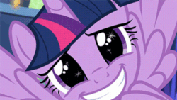 Size: 432x244 | Tagged: safe, screencap, twilight sparkle, alicorn, pony, g4, made in manehattan, season 5, animated, cute, female, flapping, mare, solo, sparkly eyes, twiabetes, twilight sparkle (alicorn), wingding eyes