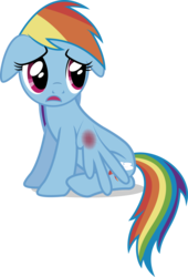 Size: 3842x5644 | Tagged: safe, artist:j5a4, rainbow dash, pegasus, pony, comic:the rose of life, g4, abuse, bruised, dashabuse, female, floppy ears, frown, hooves, looking away, mare, open mouth, sad, simple background, sitting, solo, transparent background, vector, wings