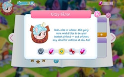 Size: 1280x800 | Tagged: safe, gameloft, cozy glow, pegasus, pony, g4, blatant lies, female, filly, game screencap, gem, introduction card, it's a trap, pure concentrated unfiltered evil of the utmost potency, pure unfiltered evil, seems legit, smiling, suspiciously specific denial, text