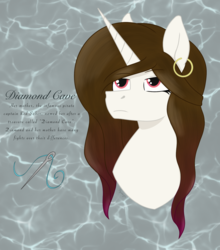 Size: 1238x1408 | Tagged: safe, artist:dyonys, derpibooru exclusive, oc, oc only, oc:diamond cave, pony, unicorn, bust, commission, cutie mark, ear piercing, earring, female, jewelry, mare, piercing, text