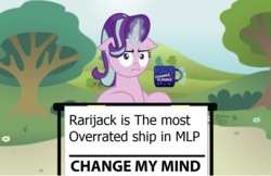 Size: 1024x664 | Tagged: safe, artist:aleximusprime, edit, starlight glimmer, pony, unicorn, g4, :i, anti-shipping, change my mind, empathy cocoa, female, floppy ears, glowing horn, horn, i mean i see, implied lesbian, implied rarijack, implied shipping, magic, meme, op is a duck, opinion, solo, telekinesis, truth
