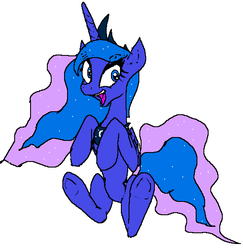 Size: 565x582 | Tagged: safe, artist:vinny van yiffy, princess luna, alicorn, pony, g4, featureless crotch, female, jewelry, looking at you, mare, on back, open mouth, simple background, smiling, solo, tiara, underhoof, white background