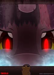 Size: 755x1058 | Tagged: safe, artist:rockfannel, twilight sparkle, chocobo, pony, g4, eyes on the prize, fog, giant pony, godzilla, godzilla (series), intimidating, macro, twizilla