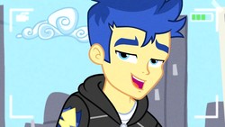 Size: 1280x720 | Tagged: safe, screencap, flash sentry, best trends forever, equestria girls, g4, my little pony equestria girls: better together, clothes, cute, diasentres, handsome, hoodie, male, smiling