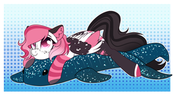 Size: 1800x990 | Tagged: safe, artist:cloud-fly, oc, oc only, oc:sweetie, pegasus, pony, shark, female, mare, plushie, prone, shark plushie, solo, ych result