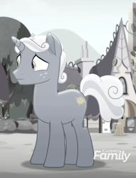 Size: 468x610 | Tagged: safe, screencap, sunny skies, pony, unicorn, g4, my little pony: rainbow roadtrip, cropped, desaturated, discovery family logo, freckles, male, solo, stallion
