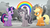 Size: 1366x768 | Tagged: safe, screencap, applejack, petunia petals, twilight sparkle, alicorn, earth pony, pony, g4, my little pony: rainbow roadtrip, colored, confused, cute, desaturated, discovery family logo, female, grayscale, hope hollow, jackabetes, mare, monochrome, petalbetes, rainbow, saddle bag, trio, twiabetes, twilight sparkle (alicorn)