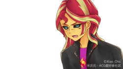 Size: 1280x720 | Tagged: safe, artist:xiao_chic, sunset shimmer, equestria girls, g4, black sclera, female, simple background, solo, sunset satan, this will not end well, transparent background