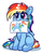 Size: 1965x2501 | Tagged: safe, artist:graphene, rainbow dash, pegasus, pony, g4, :t, atg 2019, blank flank, clothes, cute, daaaaaaaaaaaw, dashabetes, drawing, eye clipping through hair, featured image, female, filly, filly rainbow dash, high res, hnnng, mouth hold, newbie artist training grounds, painting, simple background, sitting, smiling, solo, uniform, weapons-grade cute, white background, wonderbolts uniform, younger