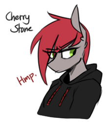 Size: 243x278 | Tagged: safe, artist:redxbacon, oc, oc only, oc:cherry stone, anthro, clothes, female, hoodie, solo