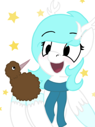 Size: 1080x1440 | Tagged: safe, artist:breeze the peryton, oc, oc:breeze the peryton, bird, deer, hybrid, kiwi, original species, peryton, art, blushing, clothes, digital art, drawing, scarf, simple background, stars, transparent background