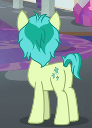 Size: 280x388 | Tagged: safe, screencap, sandbar, earth pony, pony, g4, she's all yak, butt, cropped, foal, hooves, male, plot, sandbutt, solo, standing, teenager