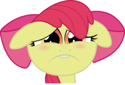 Size: 900x611 | Tagged: safe, artist:x-discord-x, apple bloom, earth pony, pony, call of the cutie, g4, adorabloom, blushing, bucktooth, cute, female, filly, floppy ears, lip bite, sad, sad face, sadorable, solo, vector