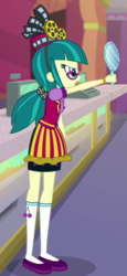 Size: 266x576 | Tagged: safe, screencap, juniper montage, equestria girls, equestria girls specials, g4, my little pony equestria girls: mirror magic, clothes, cropped, female, glasses, hat, mirror, pigtails, shoes, skirt, socks, solo