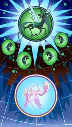 Size: 1280x2258 | Tagged: safe, artist:grievousfan, princess cadance, queen chrysalis, alicorn, changeling, changeling queen, pony, g4, digital art, female, mare, stained glass