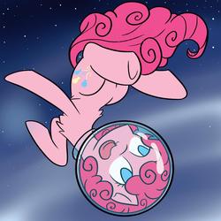 Size: 1000x1000 | Tagged: safe, artist:midknighterratum404, pinkie pie, earth pony, pony, g4, chest fluff, cute, diapinkes, female, mare, newbie artist training grounds, no pupils, open mouth, solo, space, space helmet, stars
