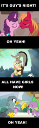Size: 1088x3552 | Tagged: safe, edit, edited screencap, screencap, big macintosh, discord, fluttershy, gabby, spike, sugar belle, draconequus, dragon, earth pony, pegasus, pony, unicorn, dragon dropped, g4, hard to say anything, to where and back again, cherry, comic, feeding, female, food, hug, interspecies, male, nuzzling, screencap comic, ship:discoshy, ship:spabby, ship:sugarmac, shipping, shipping fuel, stallion, straight, text edit, winged spike, wings