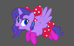 Size: 890x555 | Tagged: safe, oc, oc only, alicorn, pony, alicorn oc, bow, clothes, cute, female, hair bow, halea crystal, looking back, mare, simple background, skirt, socks