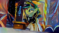 Size: 682x383 | Tagged: safe, edit, edited screencap, screencap, rarity, pony, unicorn, g4, it isn't the mane thing about you, alternate hairstyle, boutique, clothes, dreamscope edit, female, mare, painting, punk, raripunk